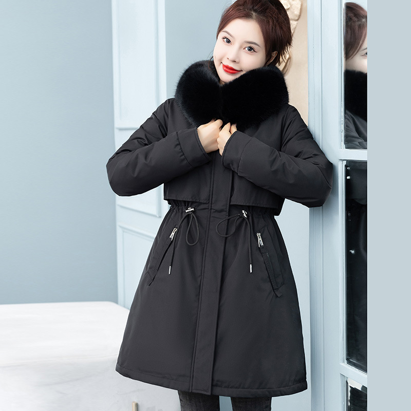 Women's Mid-length Loose Cotton Coat Fleece-lined Thickened Cinched Coat - Image 2