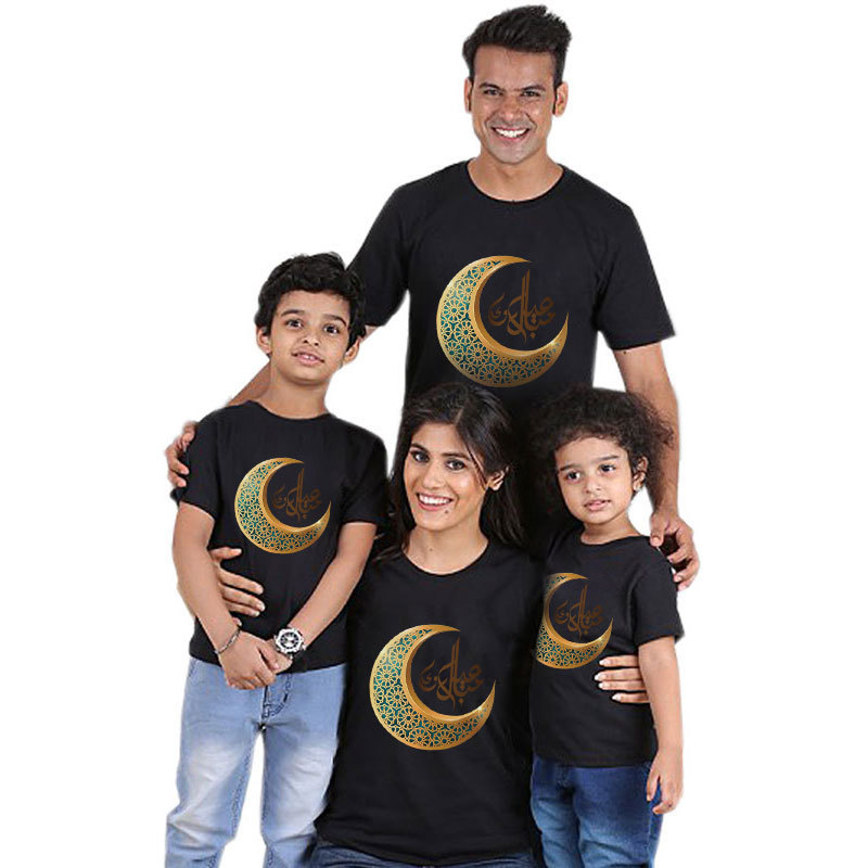 Parent-child short-sleeved T-shirt Eid Mubarak moon print - Image 5