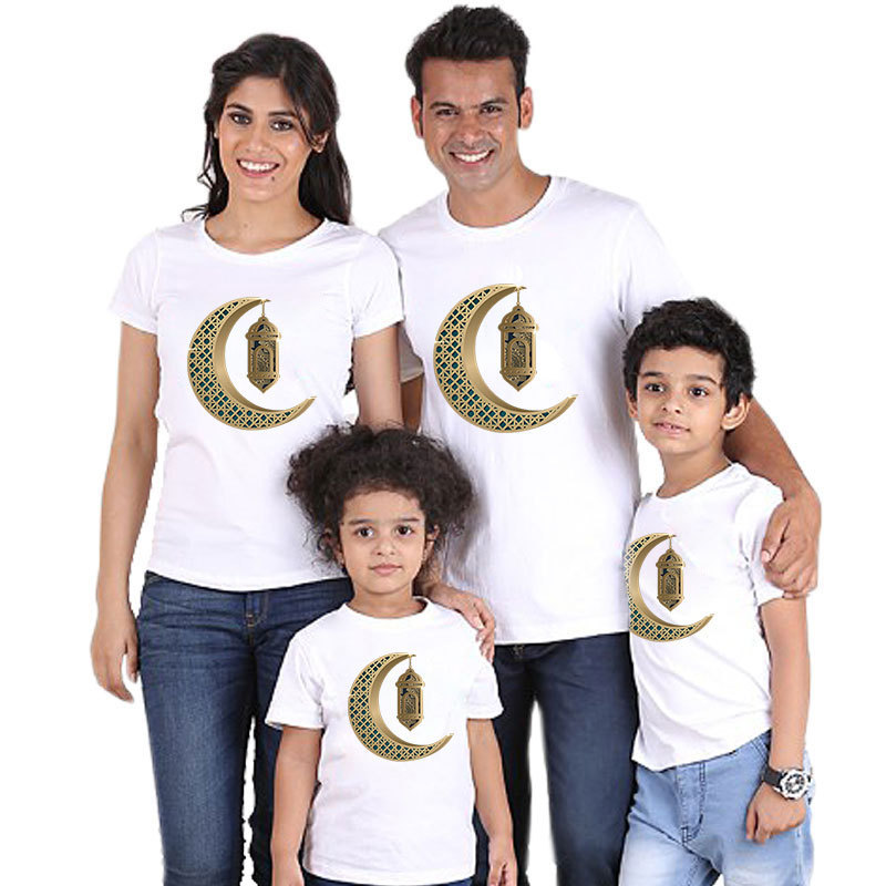 Parent-child short-sleeved T-shirt Eid Mubarak moon print - Image 2
