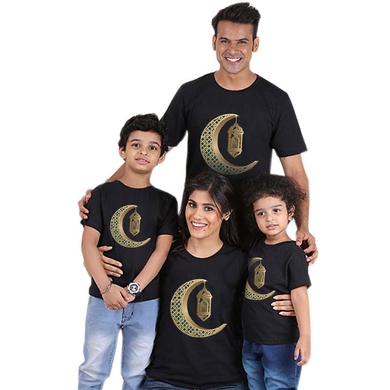 Parent-child short-sleeved T-shirt Eid Mubarak moon print - Image 3