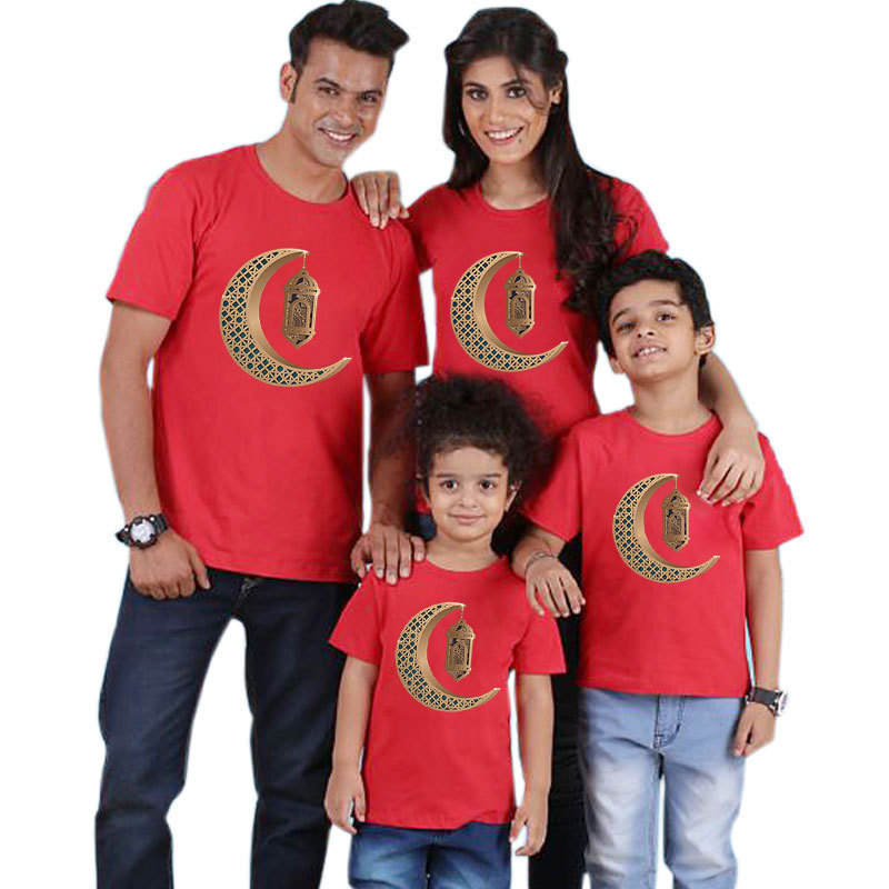 Parent-child short-sleeved T-shirt Eid Mubarak moon print - Image 4