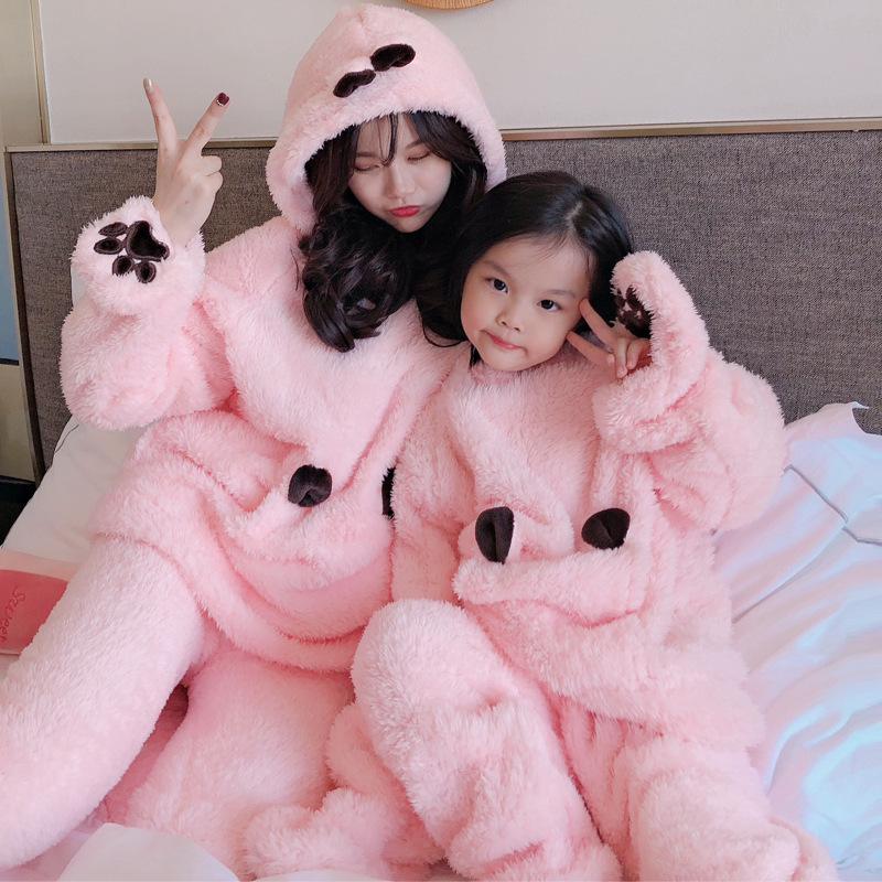 Parent-child Plush Pajamas Gloves Brown Bear Cartoon Cute - Image 4