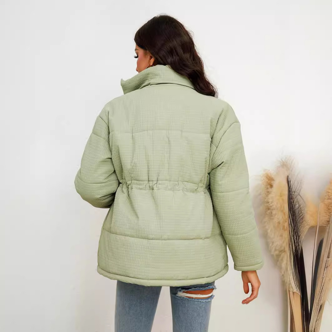 Women's Zipper Cinched Drawstring Cotton Coat Jacket - Image 6