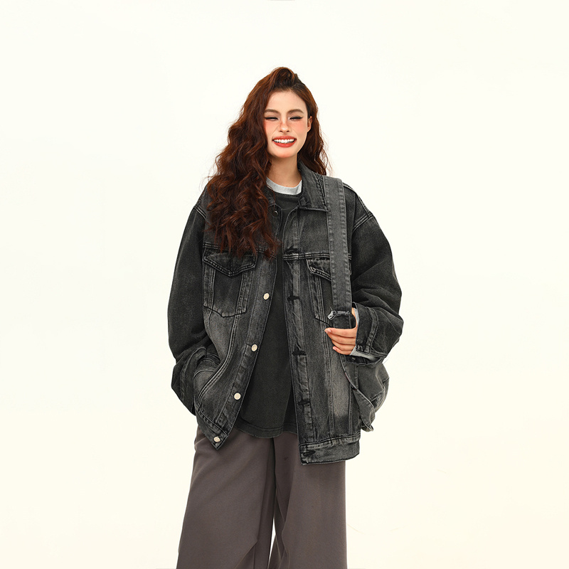 Washed-out Vintage Blue Denim Coat Couple Jacket - Image 6