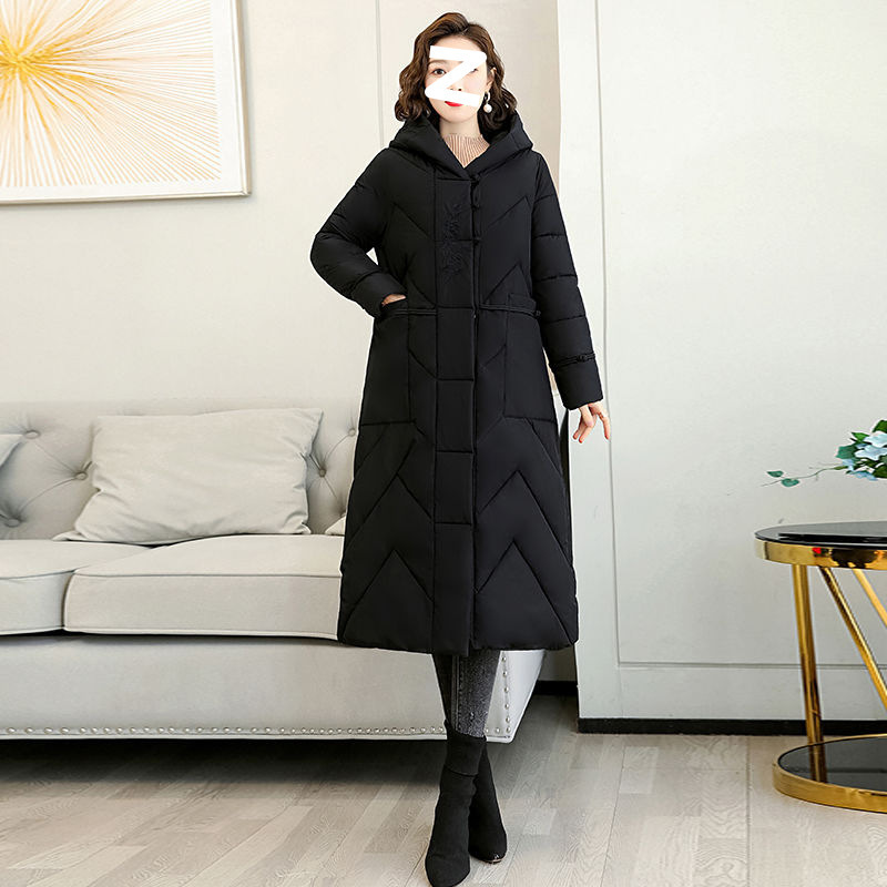 Plus Size Overknee Long Warm Hooded Cotton Jacket - Image 3