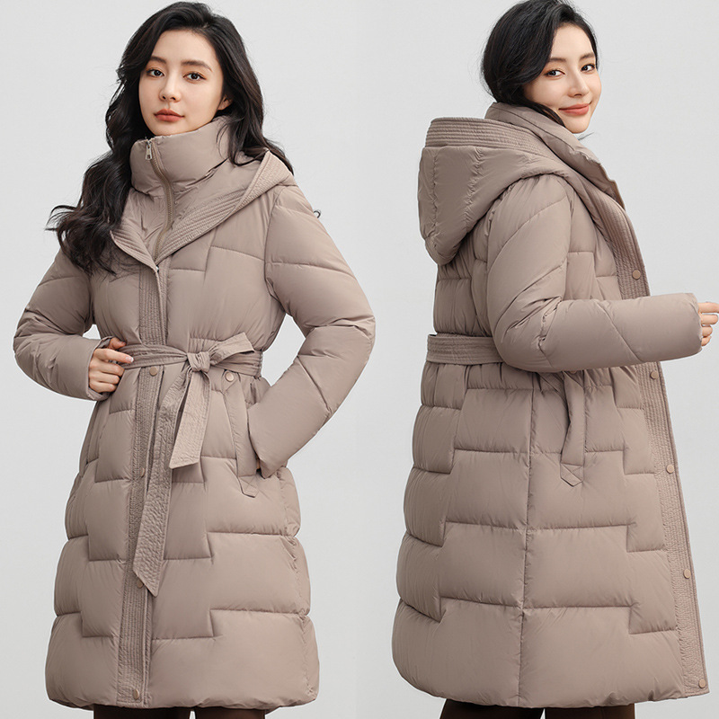 Women's Winter New Waist Trimming Fashion Mid-length Hooded Below-the-knee Coat - Image 4