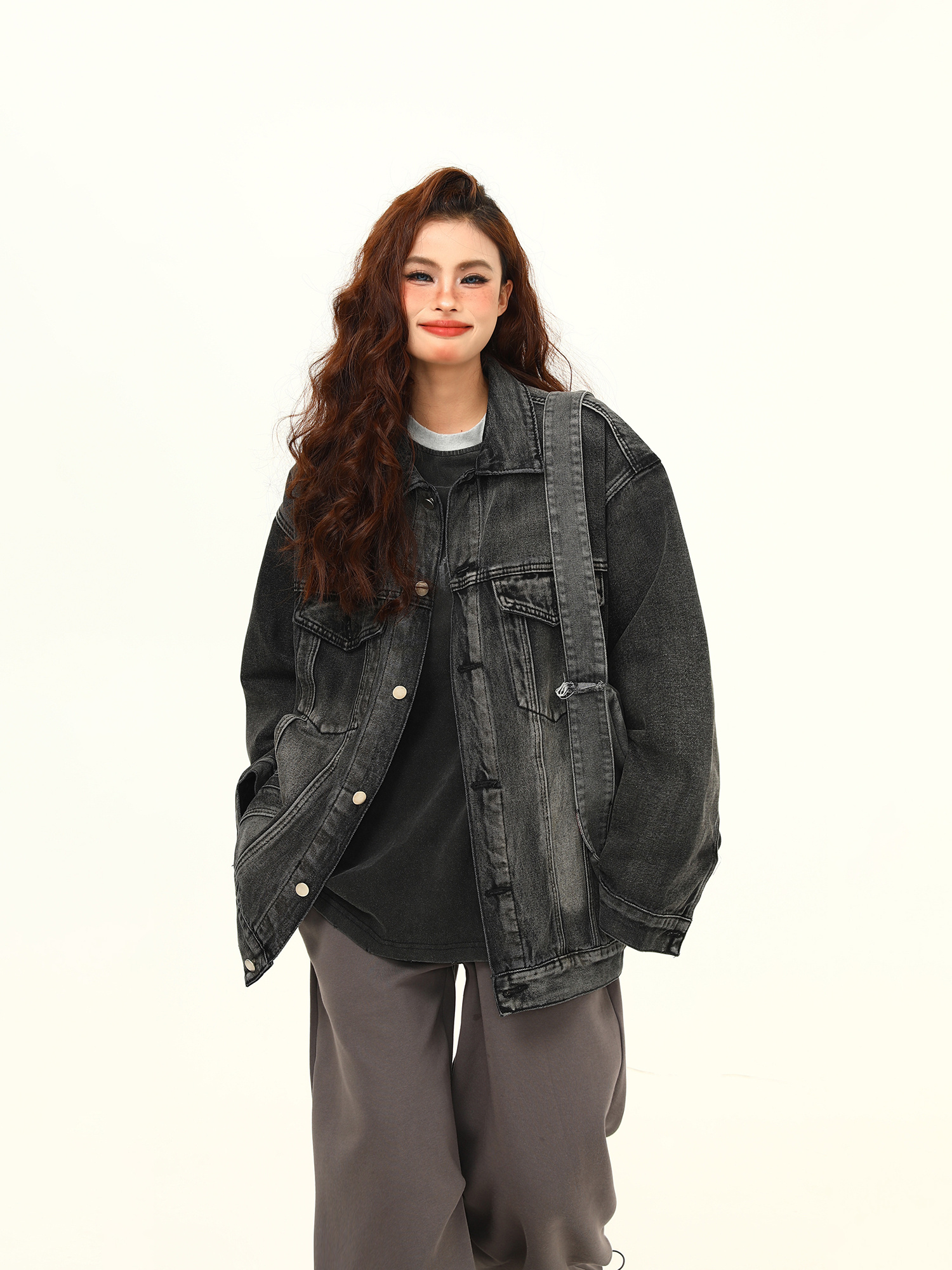 Washed-out Vintage Blue Denim Coat Couple Jacket - Image 7