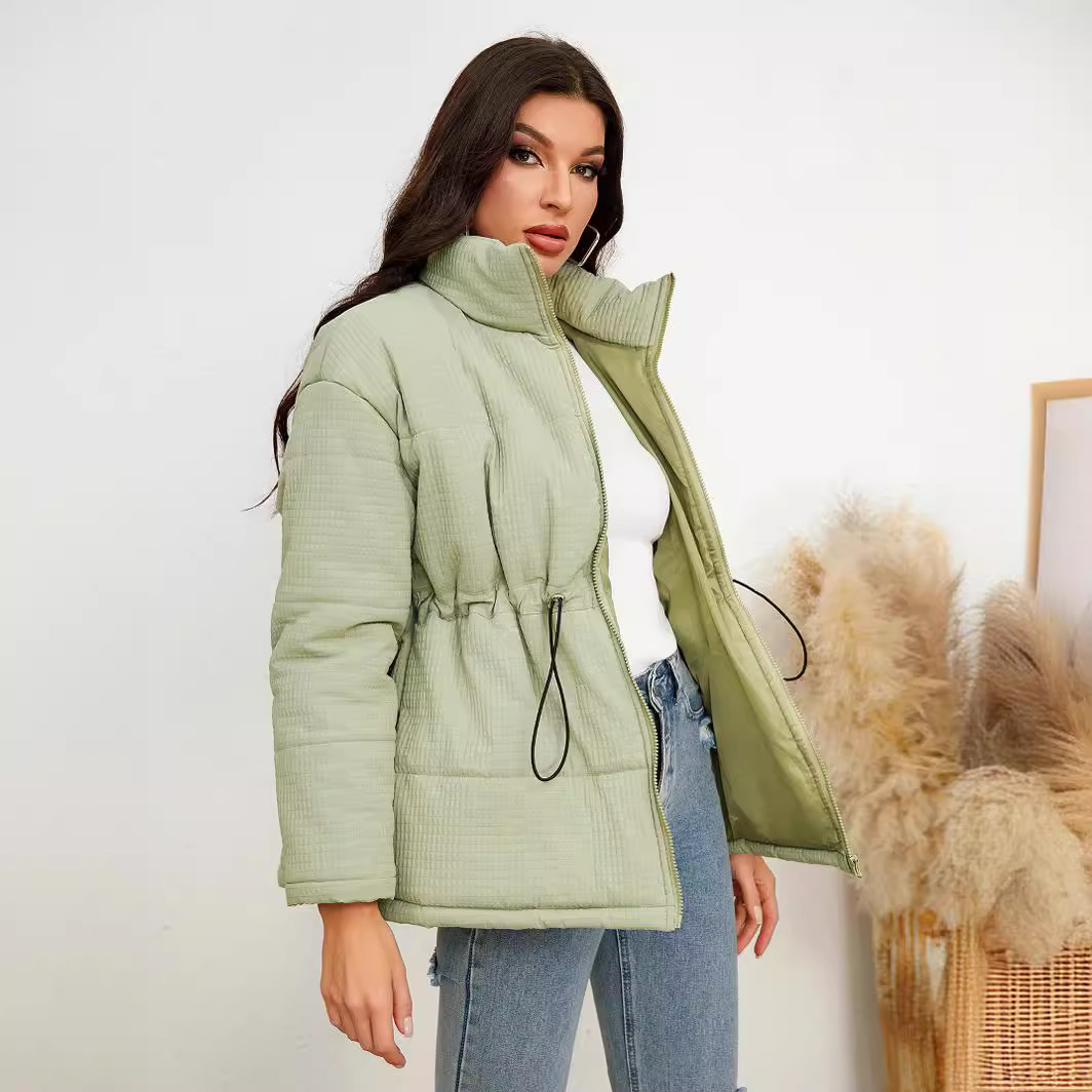 Women's Zipper Cinched Drawstring Cotton Coat Jacket - Image 5