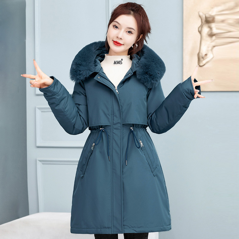 Women's Mid-length Loose Cotton Coat Fleece-lined Thickened Cinched Coat - Image 5