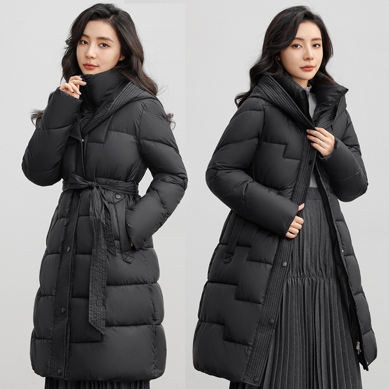 Women's Winter New Waist Trimming Fashion Mid-length Hooded Below-the-knee Coat - Image 3