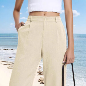 Women's Elastic Waist Wide Leg Casual Trousers