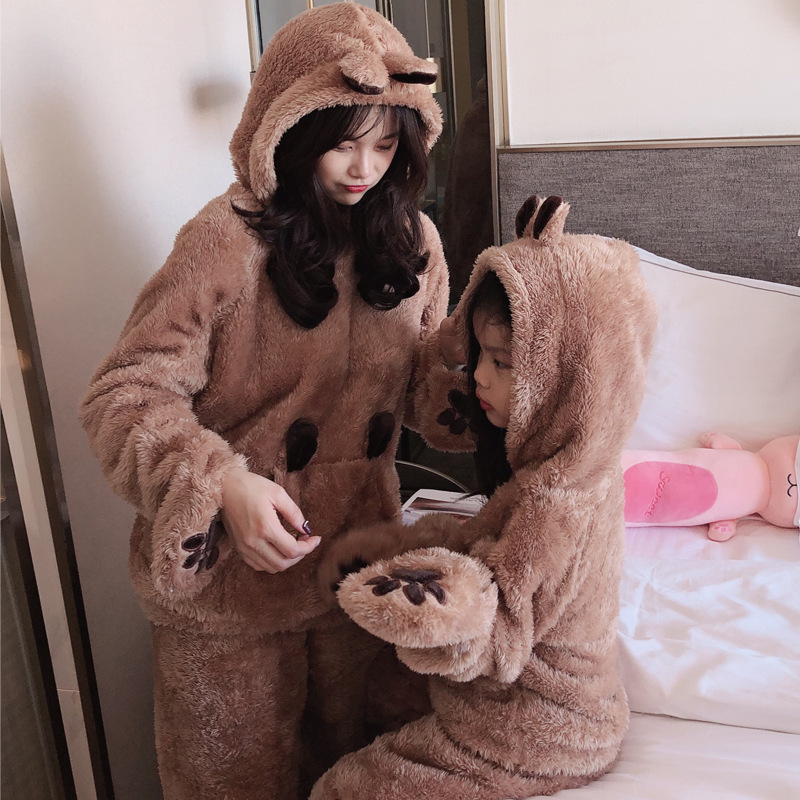 Parent-child Plush Pajamas Gloves Brown Bear Cartoon Cute - Image 2