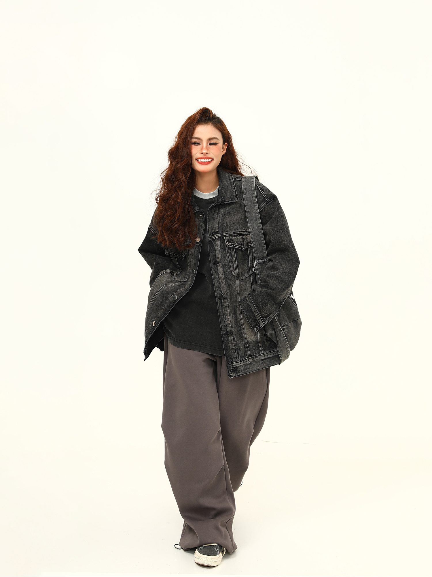 Washed-out Vintage Blue Denim Coat Couple Jacket - Image 2