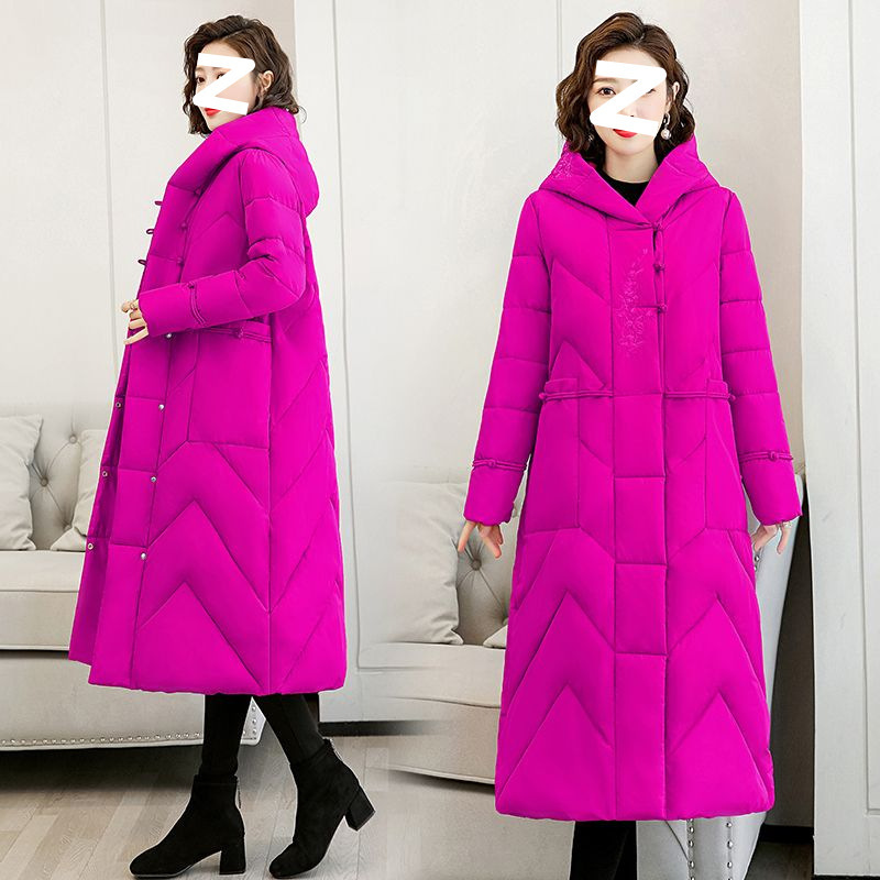 Plus Size Overknee Long Warm Hooded Cotton Jacket - Image 2