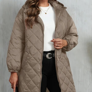 Elegant Hooded Zipper Cotton Jacket For Women